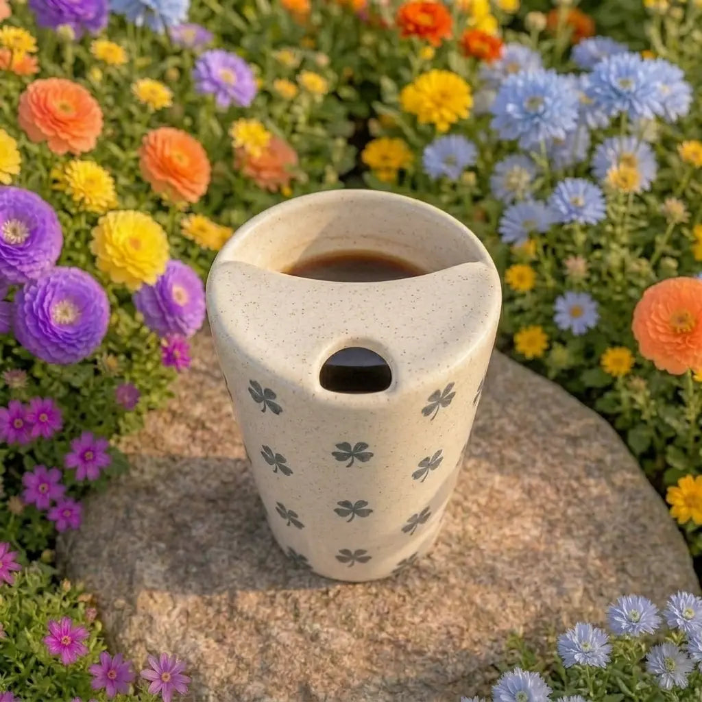 Minimalist Clover Pattern Ceramic Mug | Handmade Artisan Tea & Coffee Cup Siporia