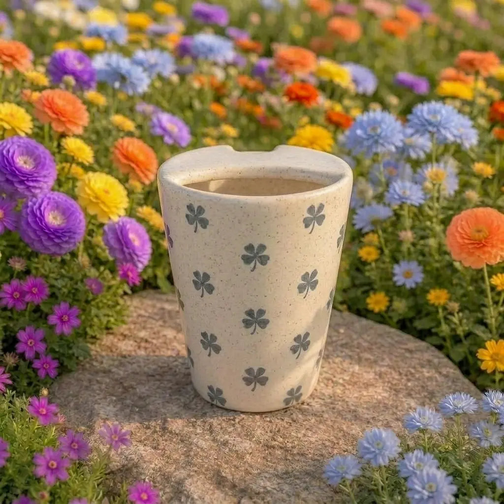 Minimalist Clover Pattern Ceramic Mug | Handmade Artisan Tea & Coffee Cup Siporia