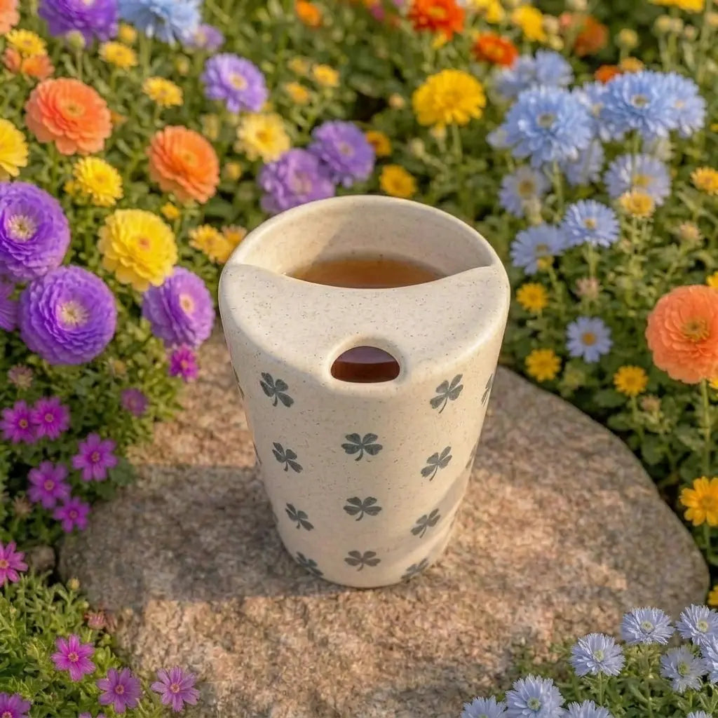 Minimalist Clover Pattern Ceramic Mug | Handmade Artisan Tea & Coffee Cup Siporia