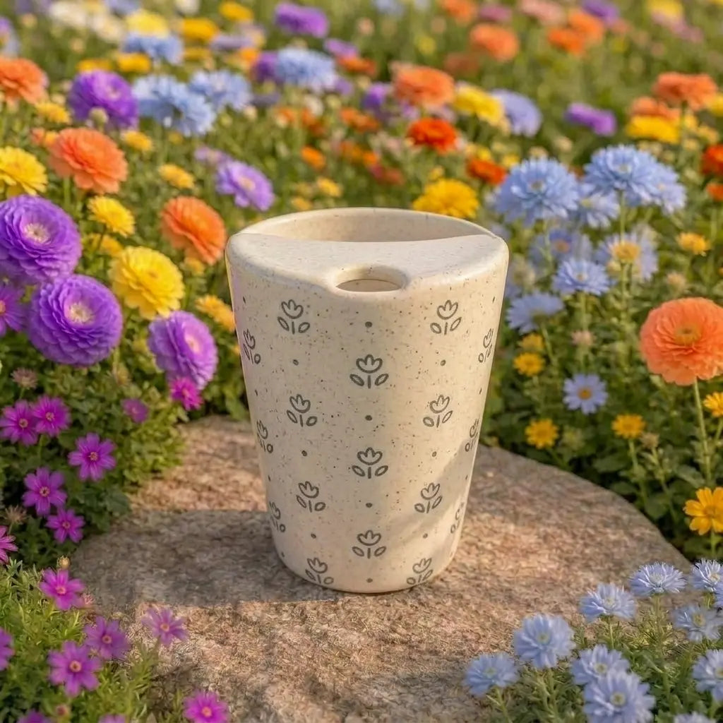 Minimalist Tulip Pattern Ceramic Mug | Handmade Artisan Tea & Coffee Cup Siporia