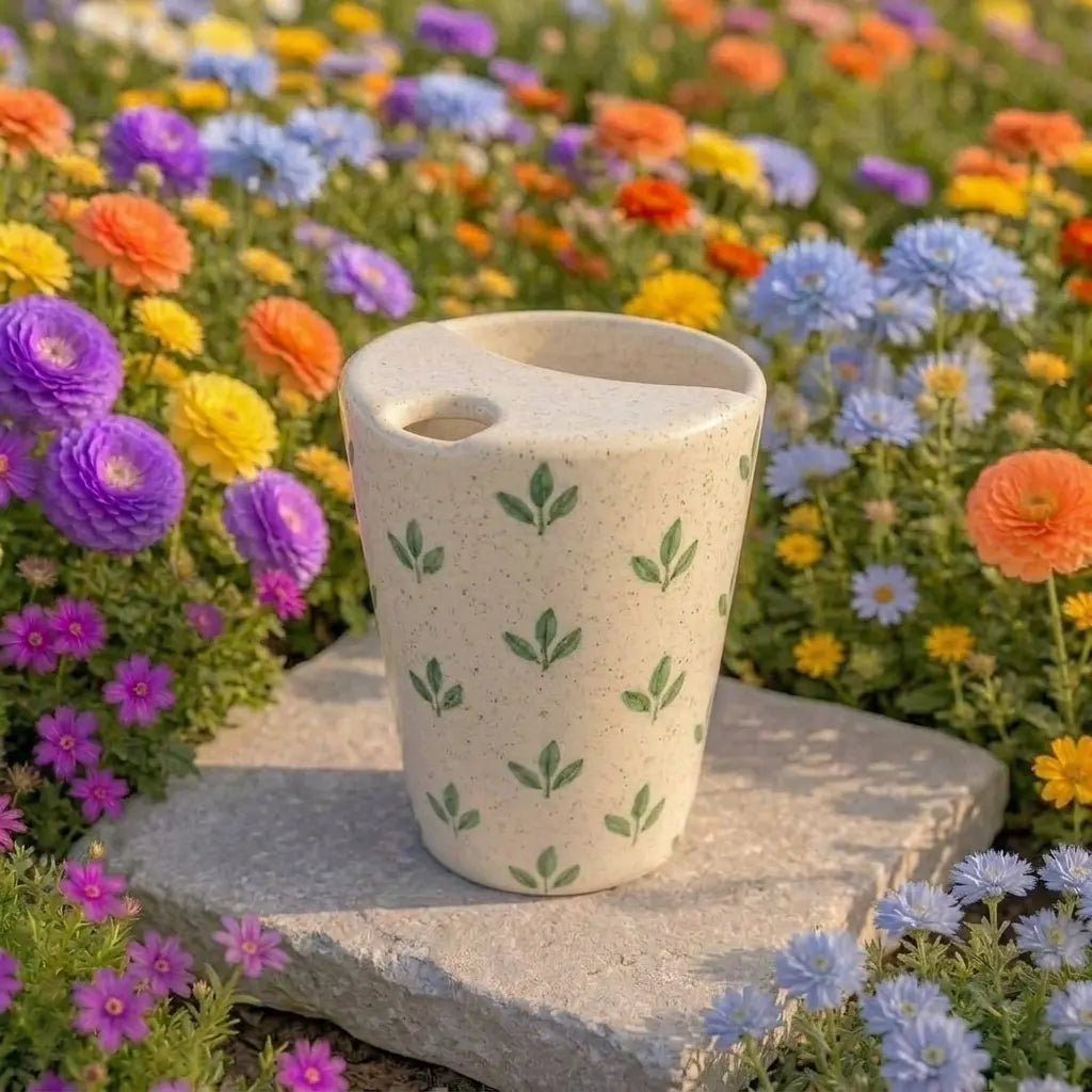 Minimalist Leaf Pattern Ceramic Mug | Handmade Artisan Tea & Coffee Cup Siporia