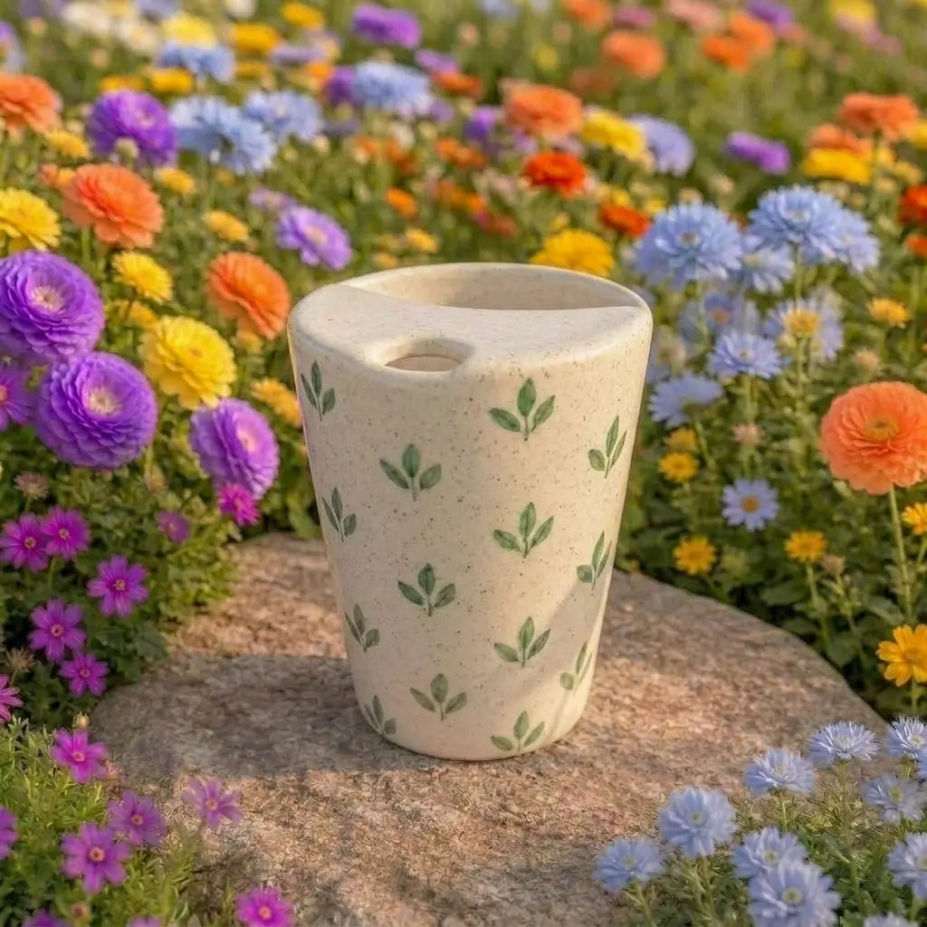 Minimalist Leaf Pattern Ceramic Mug | Handmade Artisan Tea & Coffee Cup Siporia