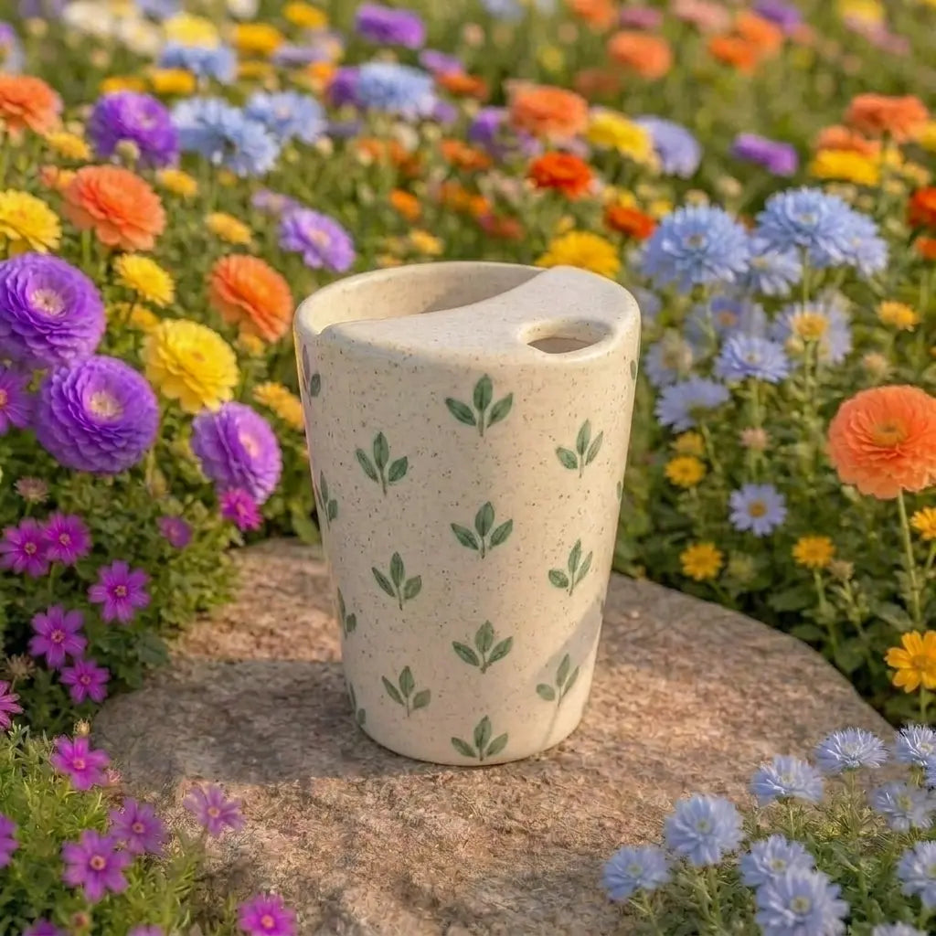 Minimalist Leaf Pattern Ceramic Mug | Handmade Artisan Tea & Coffee Cup Siporia