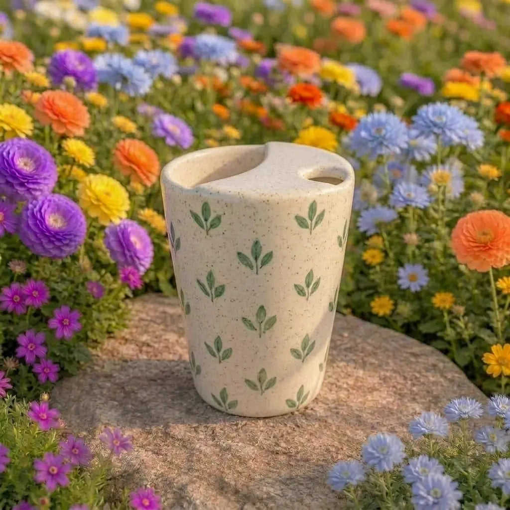 Minimalist Leaf Pattern Ceramic Mug | Handmade Artisan Tea & Coffee Cup Siporia