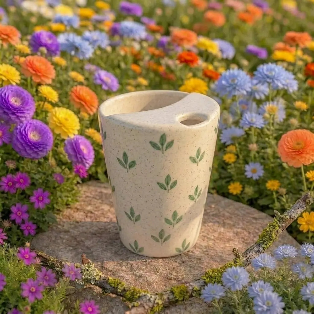 Minimalist Leaf Pattern Ceramic Mug | Handmade Artisan Tea & Coffee Cup Siporia