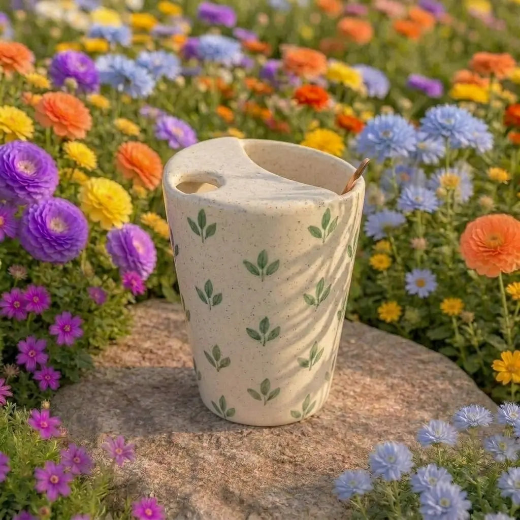 Minimalist Leaf Pattern Ceramic Mug | Handmade Artisan Tea & Coffee Cup Siporia