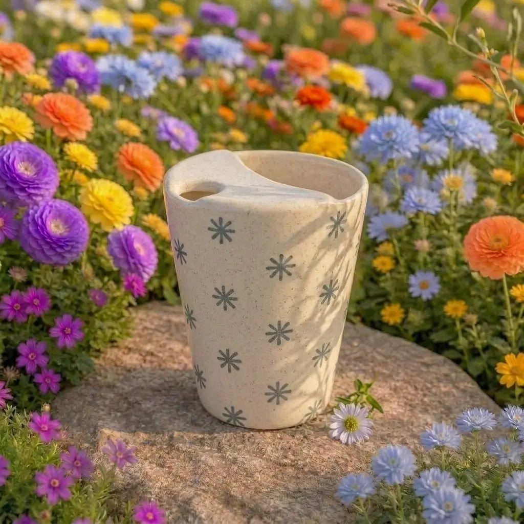 Minimalist Starburst Pattern Ceramic Mug | Handmade Artisan Tea & Coffee Cup Siporia