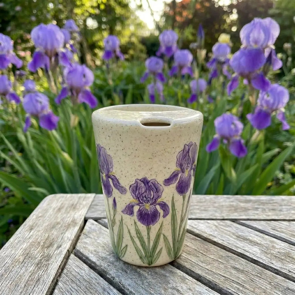 Lavender Ceramic Travel Mug with Spout – Handmade Floral Coffee Tumbler, Leak-Free Sip Cup, Gift for Her Siporia