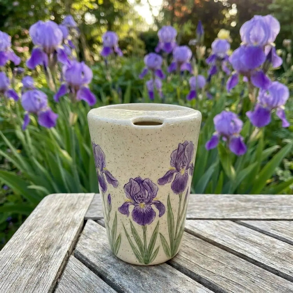 Lavender Ceramic Travel Mug with Spout – Handmade Floral Coffee Tumbler, Leak-Free Sip Cup, Gift for Her Siporia