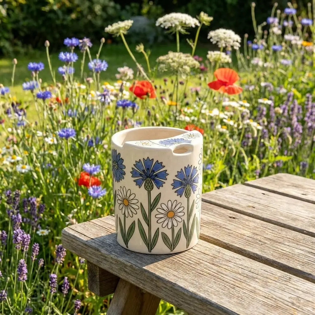 Retro Floral Ceramic Travel Mug – Handmade Daisy Coffee Tumbler, Aesthetic Flower Mug, Cute Gift Siporia