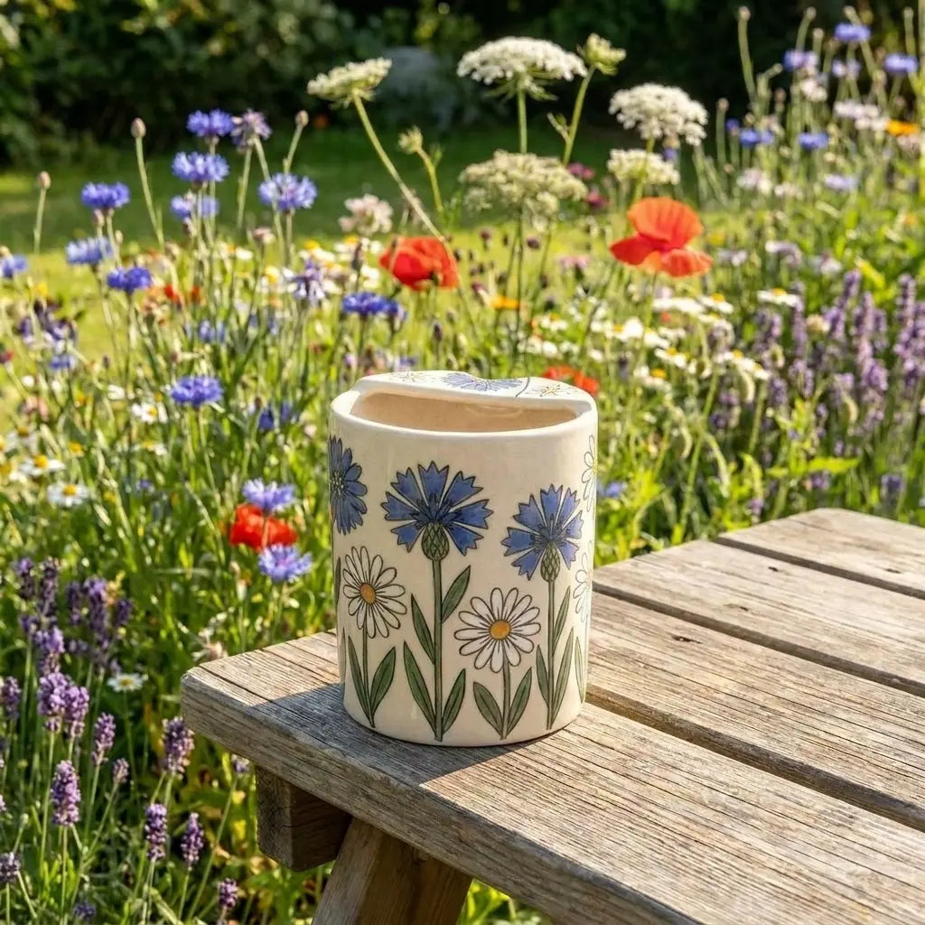 Retro Floral Ceramic Travel Mug – Handmade Daisy Coffee Tumbler, Aesthetic Flower Mug, Cute Gift Siporia