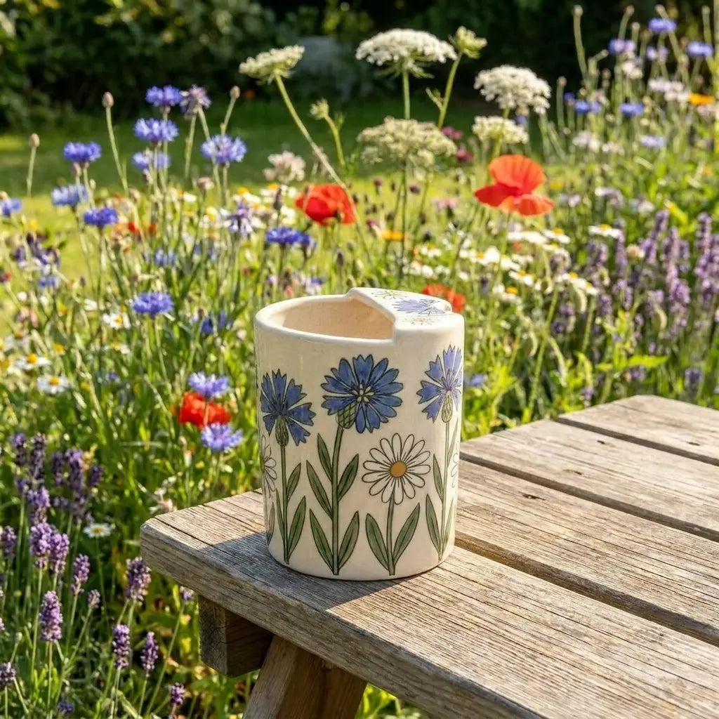 Retro Floral Ceramic Travel Mug – Handmade Daisy Coffee Tumbler, Aesthetic Flower Mug, Cute Gift Siporia
