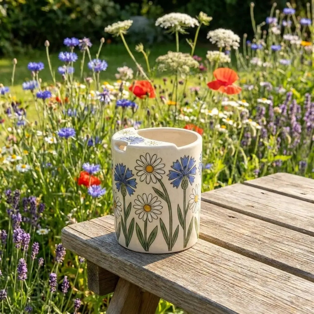 Retro Floral Ceramic Travel Mug – Handmade Daisy Coffee Tumbler, Aesthetic Flower Mug, Cute Gift Siporia