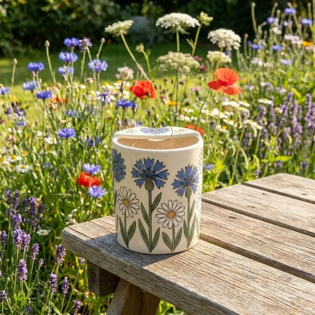 Retro Floral Ceramic Travel Mug – Handmade Daisy Coffee Tumbler, Aesthetic Flower Mug, Cute Gift Siporia