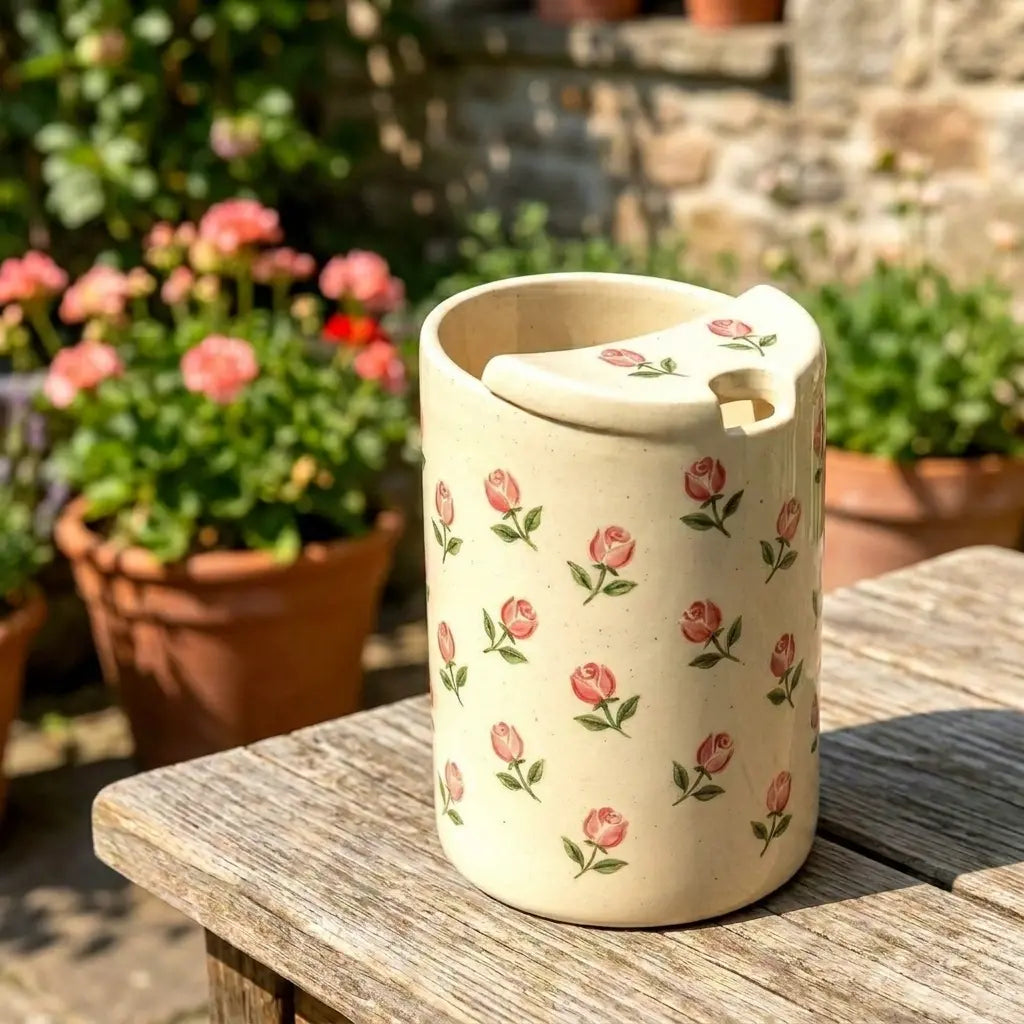 Tulip Floral Ceramic Travel Mug with Spout – Handmade Coffee Tumbler, Leak-Free Sip Cup, Aesthetic Gift for Her Siporia