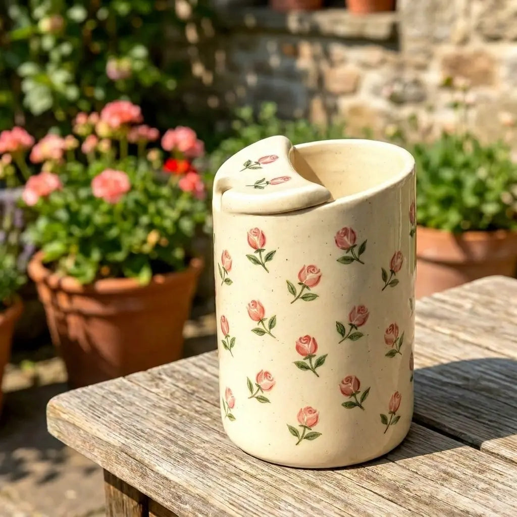 Tulip Floral Ceramic Travel Mug with Spout – Handmade Coffee Tumbler, Leak-Free Sip Cup, Aesthetic Gift for Her Siporia