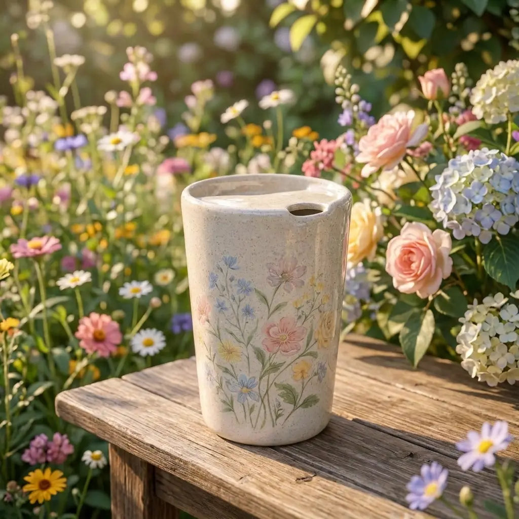 Handmade Floral Ceramic Mug – Vintage Garden Coffee Cup, Aesthetic Handmade Tea Mug Siporia