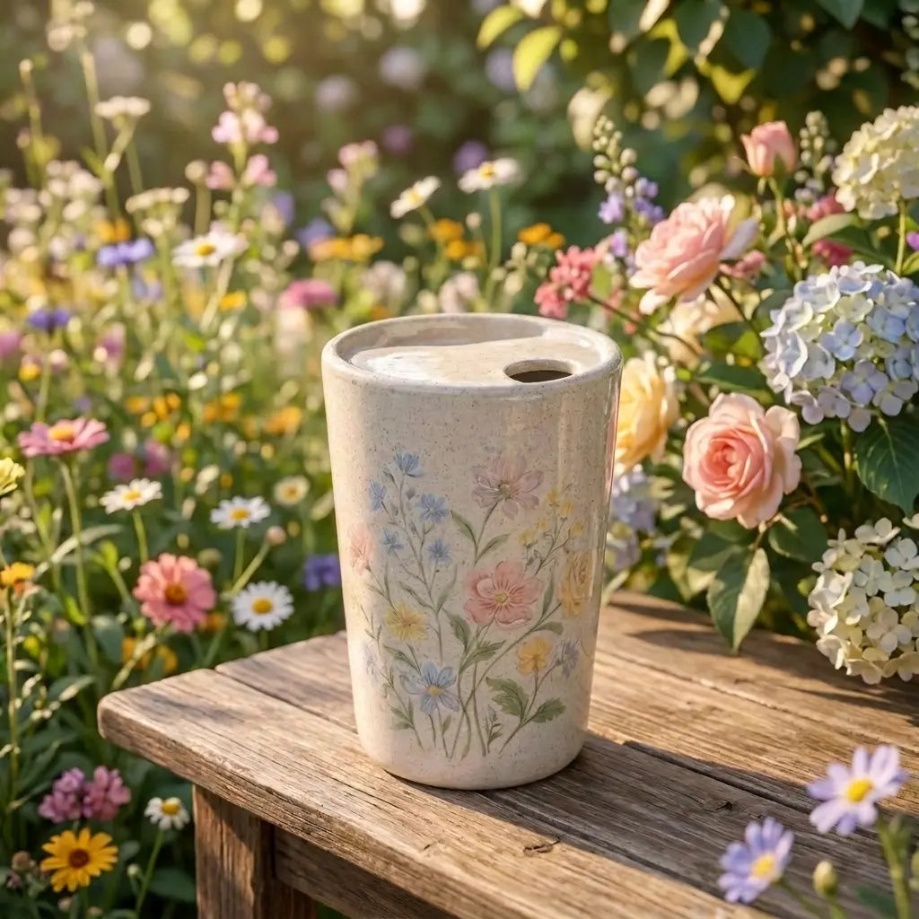 Handmade Floral Ceramic Mug – Vintage Garden Coffee Cup, Aesthetic Handmade Tea Mug Siporia