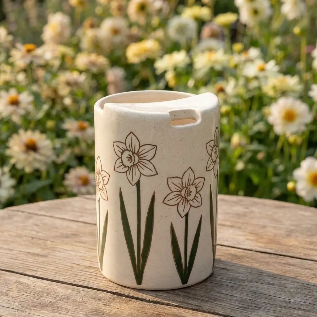 Minimalist Tulip Ceramic Travel Mug – Handmade Floral Coffee Tumbler, Aesthetic Sip Cup, Unique Gift Siporia