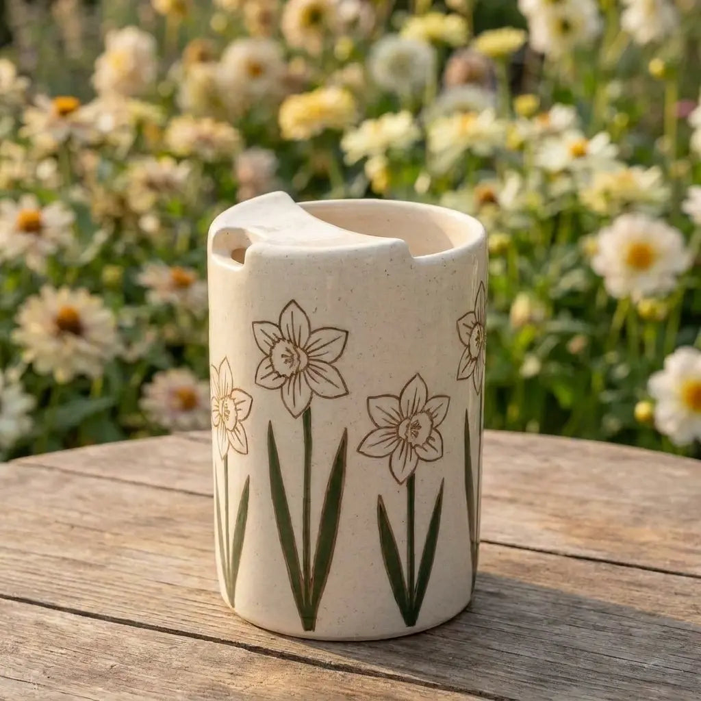 Minimalist Tulip Ceramic Travel Mug – Handmade Floral Coffee Tumbler, Aesthetic Sip Cup, Unique Gift Siporia