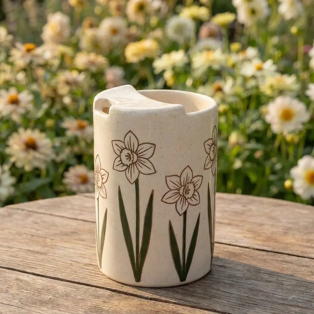 Minimalist Tulip Ceramic Travel Mug – Handmade Floral Coffee Tumbler, Aesthetic Sip Cup, Unique Gift Siporia
