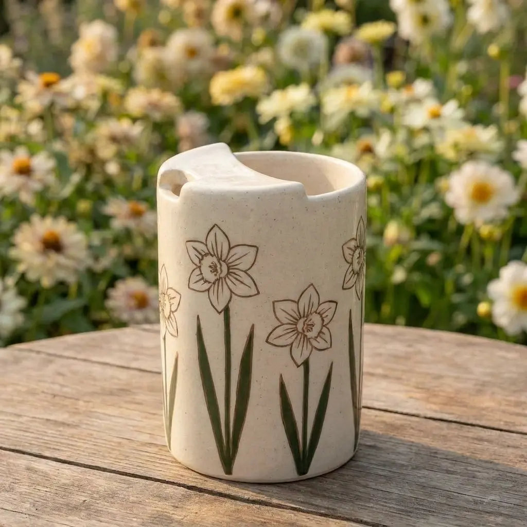 Minimalist Tulip Ceramic Travel Mug – Handmade Floral Coffee Tumbler, Aesthetic Sip Cup, Unique Gift Siporia