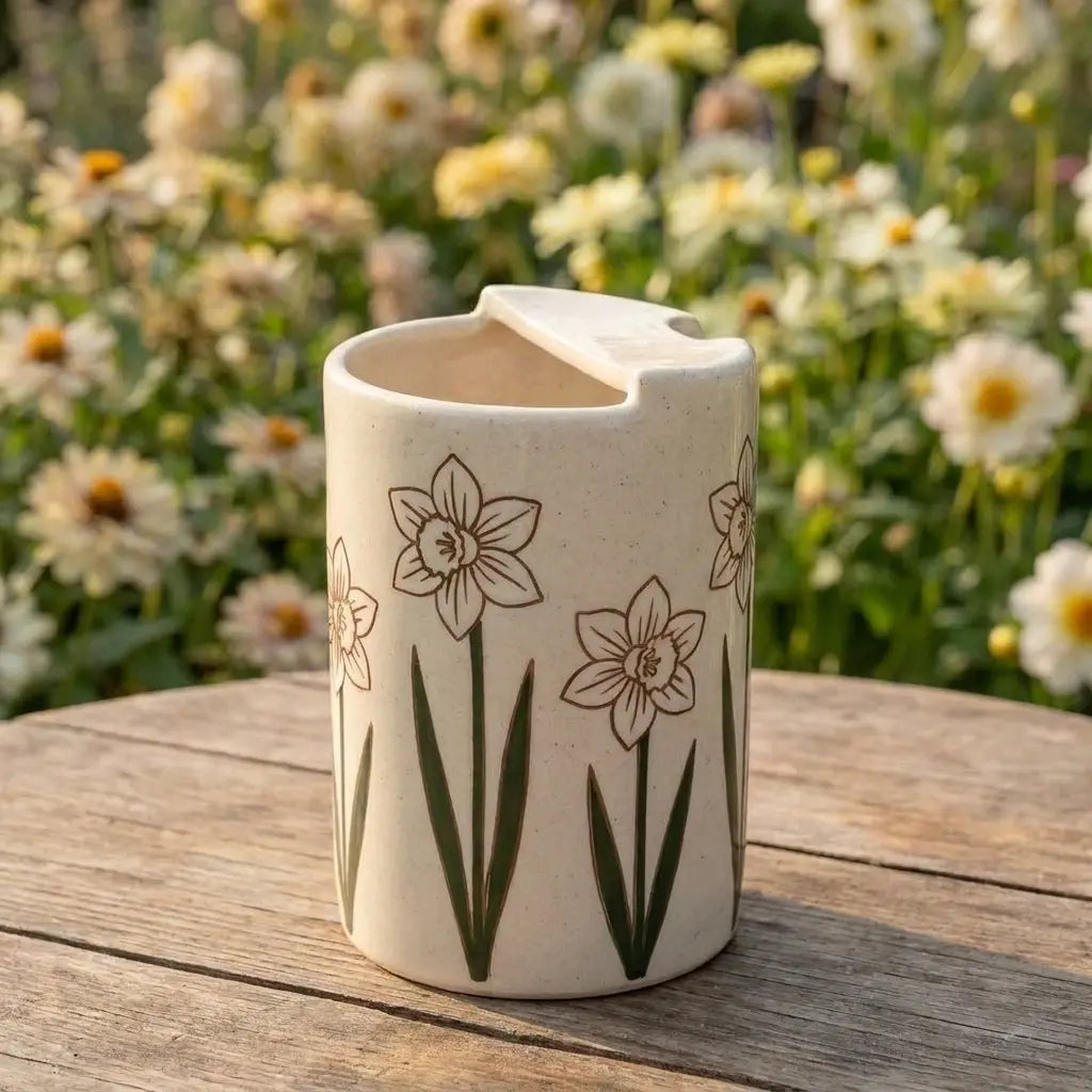Minimalist Tulip Ceramic Travel Mug – Handmade Floral Coffee Tumbler, Aesthetic Sip Cup, Unique Gift Siporia