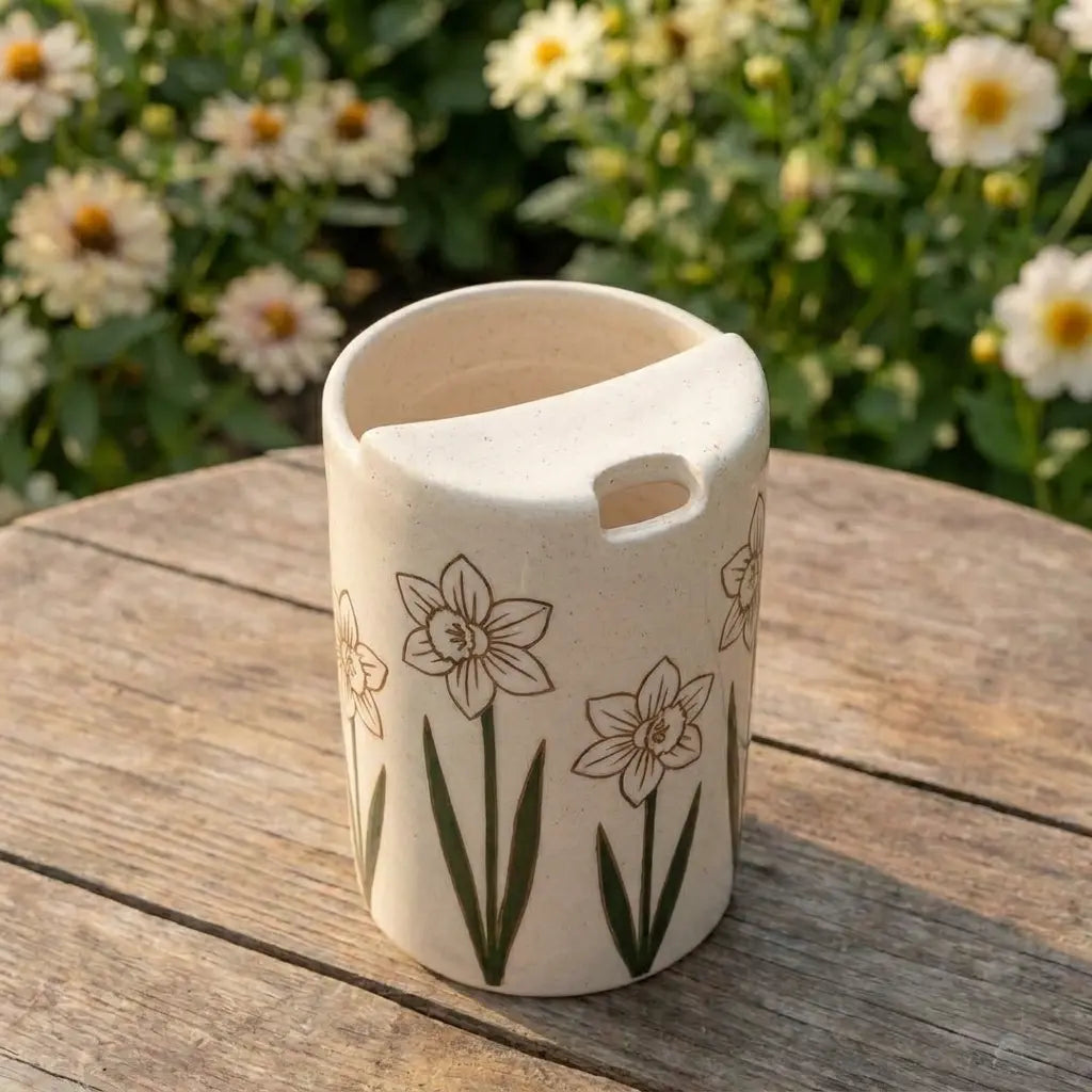 Minimalist Tulip Ceramic Travel Mug – Handmade Floral Coffee Tumbler, Aesthetic Sip Cup, Unique Gift Siporia