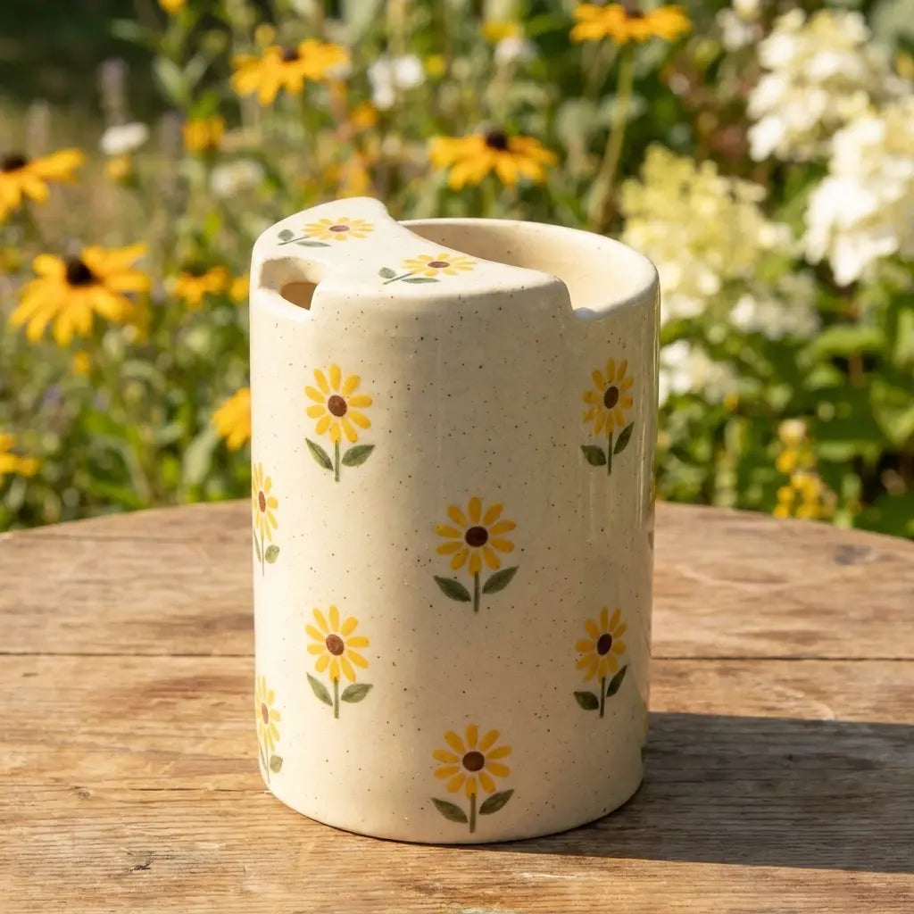 Sunflower Ceramic Travel Mug with Spout – Handmade Floral Coffee Tumbler, Leak-Free Sip Cup, Aesthetic Gift for Her Siporia