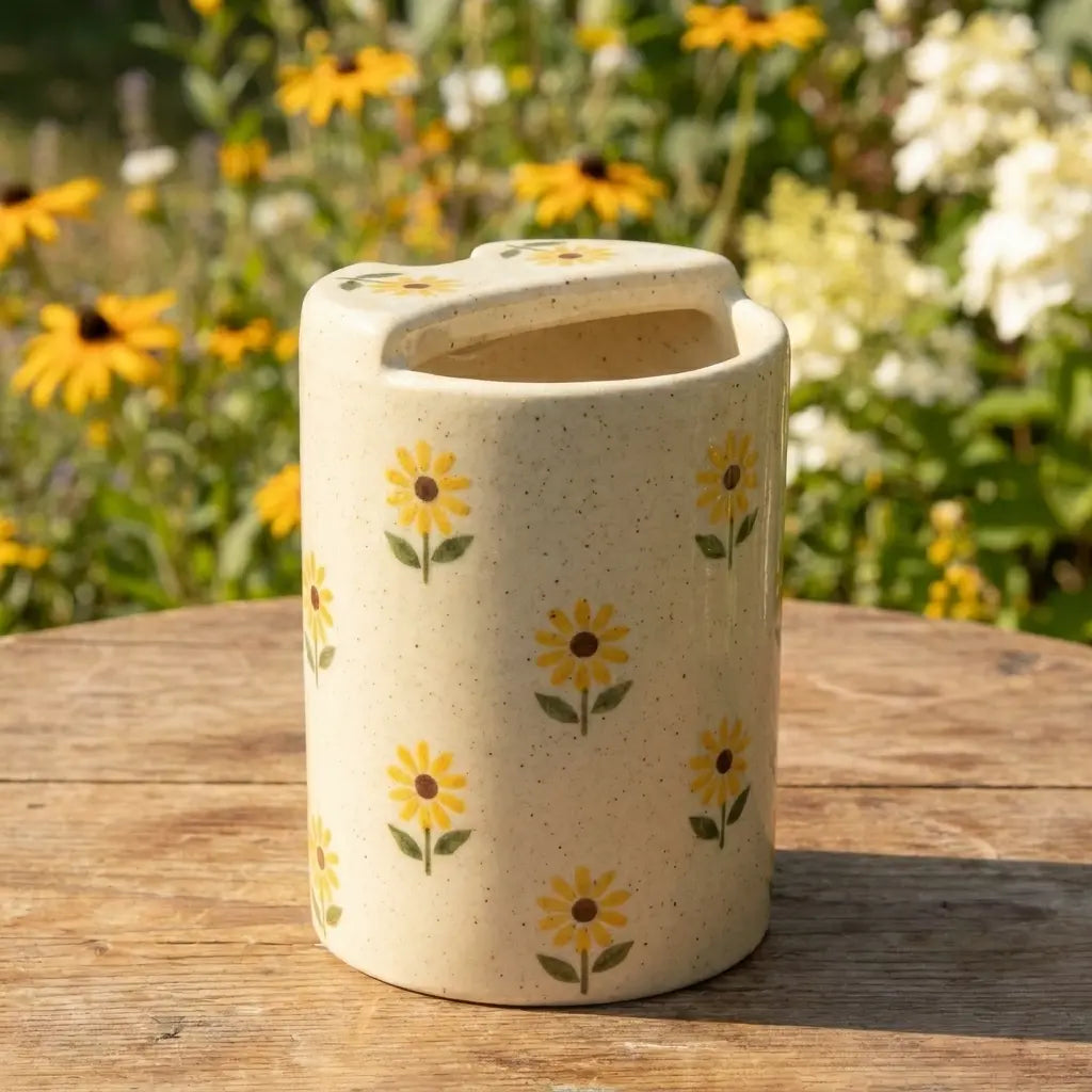 Sunflower Ceramic Travel Mug with Spout – Handmade Floral Coffee Tumbler, Leak-Free Sip Cup, Aesthetic Gift for Her Siporia