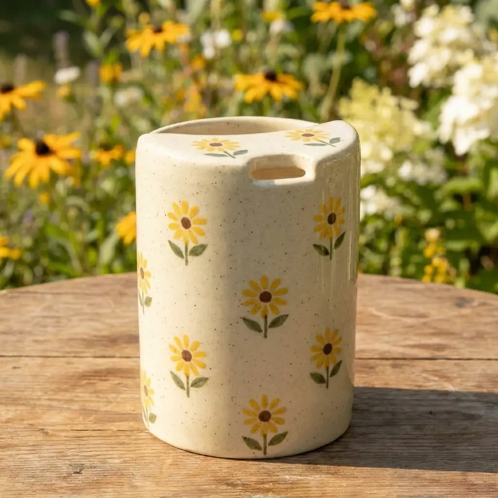 Sunflower Ceramic Travel Mug with Spout – Handmade Floral Coffee Tumbler, Leak-Free Sip Cup, Aesthetic Gift for Her Siporia