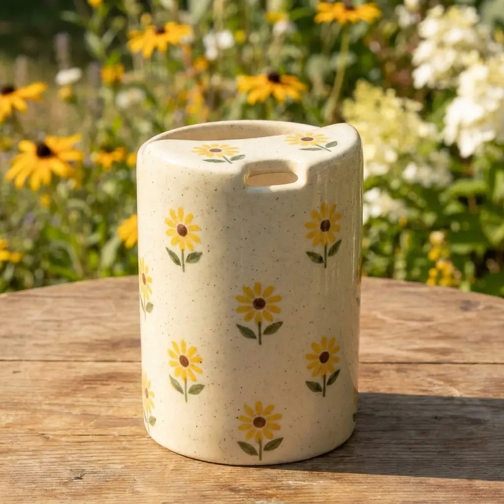 Sunflower Ceramic Travel Mug with Spout – Handmade Floral Coffee Tumbler, Leak-Free Sip Cup, Aesthetic Gift for Her Siporia