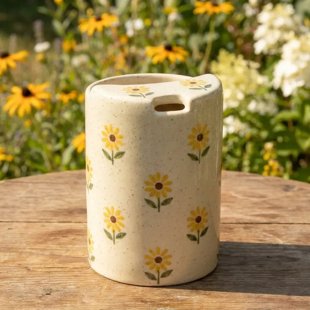 Sunflower Ceramic Travel Mug with Spout – Handmade Floral Coffee Tumbler, Leak-Free Sip Cup, Aesthetic Gift for Her Siporia