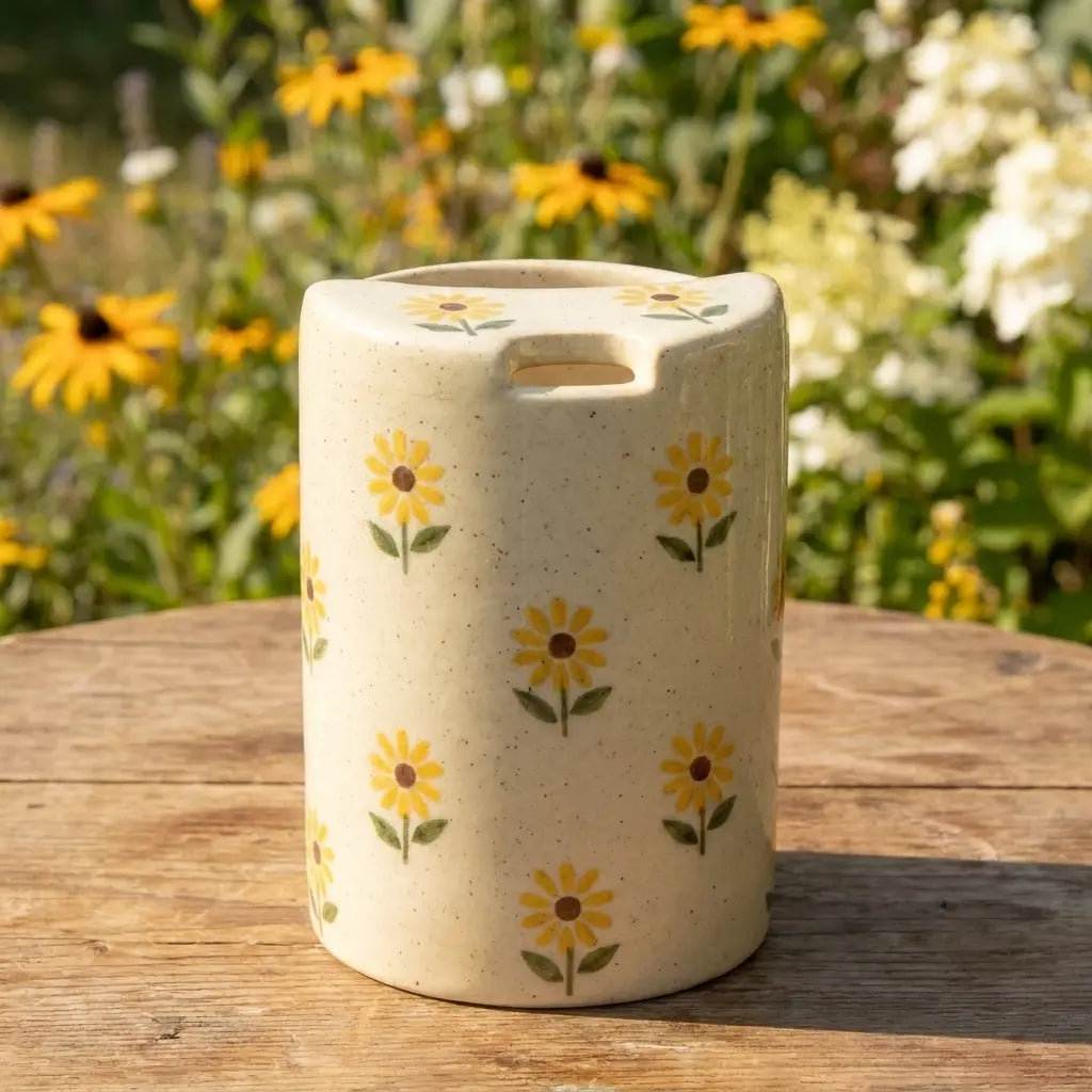Sunflower Ceramic Travel Mug with Spout – Handmade Floral Coffee Tumbler, Leak-Free Sip Cup, Aesthetic Gift for Her Siporia