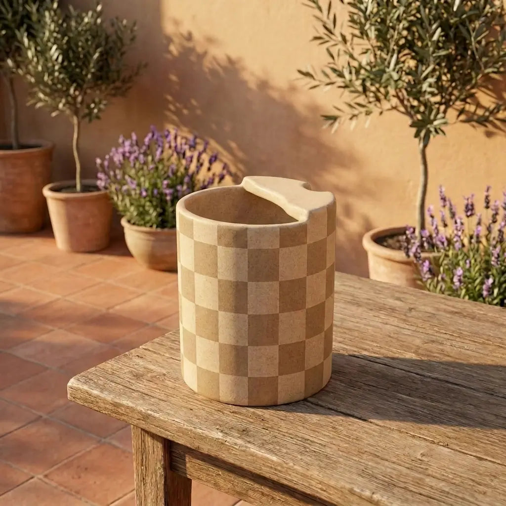 Minimalist Grid Ceramic Mug | Modern Checkered Coffee Cup Siporia