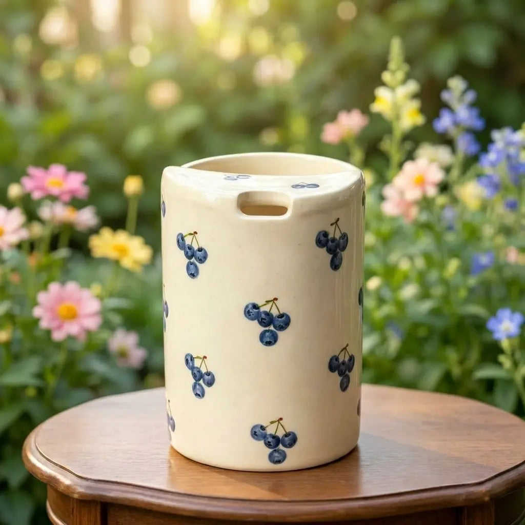 Cherry Print Ceramic Travel Mug with Spout – Handmade Coffee Tumbler, Leak-Free Sip Cup, Cute Gift for Her Siporia