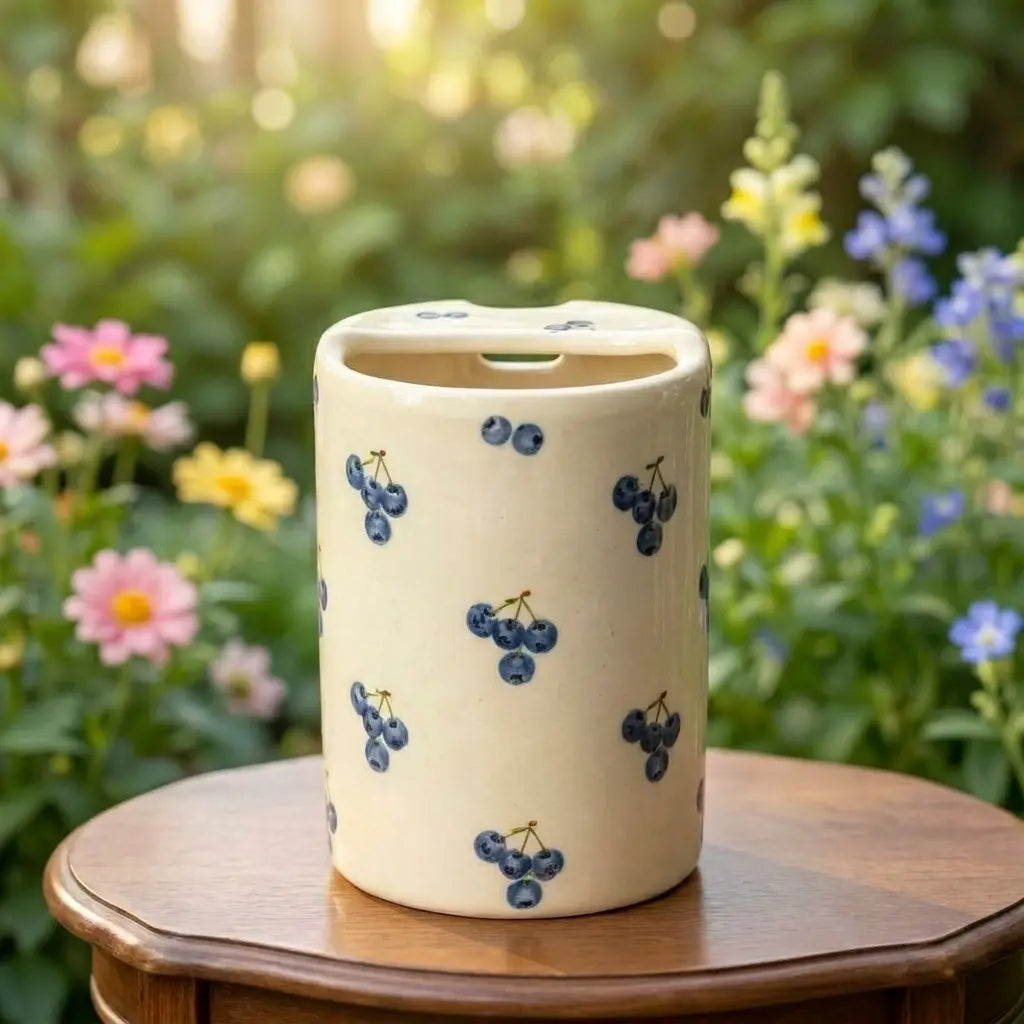 Cherry Print Ceramic Travel Mug with Spout – Handmade Coffee Tumbler, Leak-Free Sip Cup, Cute Gift for Her Siporia