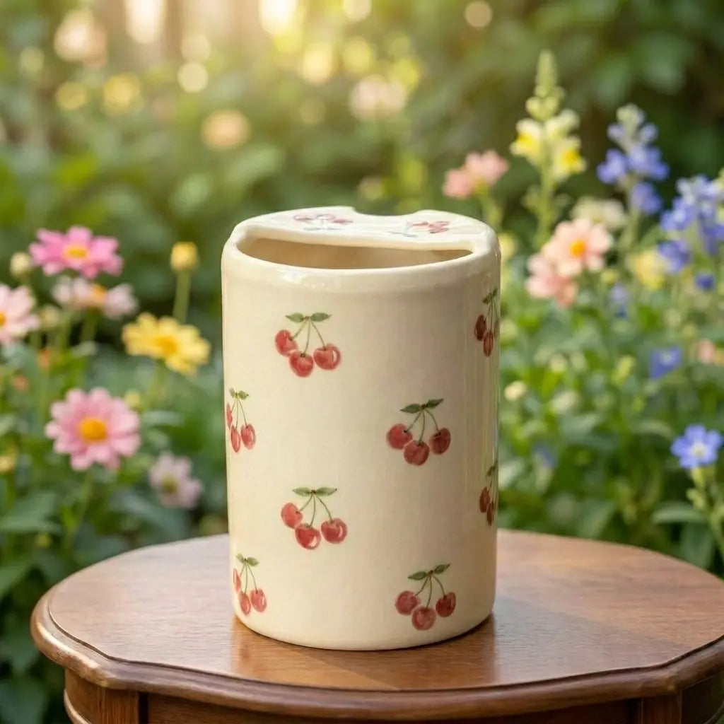 Cherry Ceramic Travel Mug – Handmade Cute Coffee Tumbler, Aesthetic Fruit Mug, Gift for Her Siporia