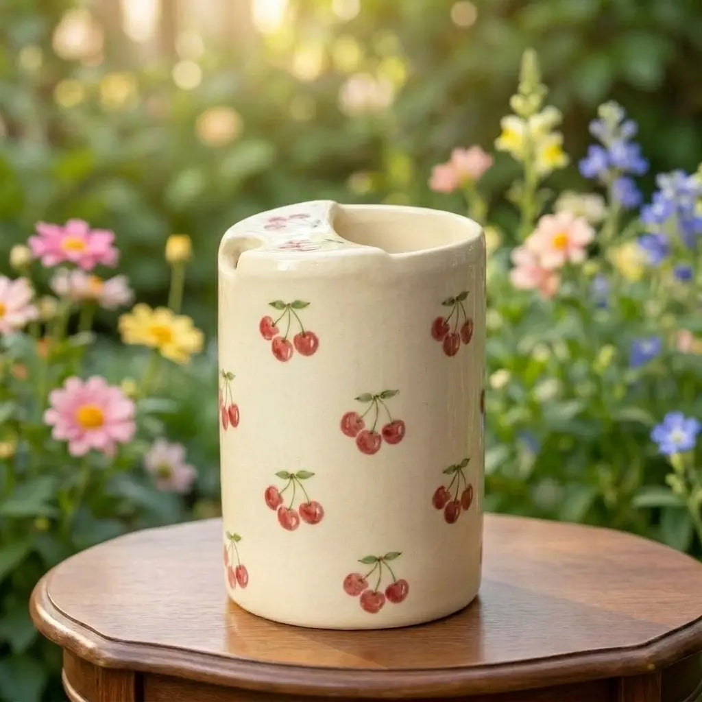 Cherry Ceramic Travel Mug – Handmade Cute Coffee Tumbler, Aesthetic Fruit Mug, Gift for Her Siporia