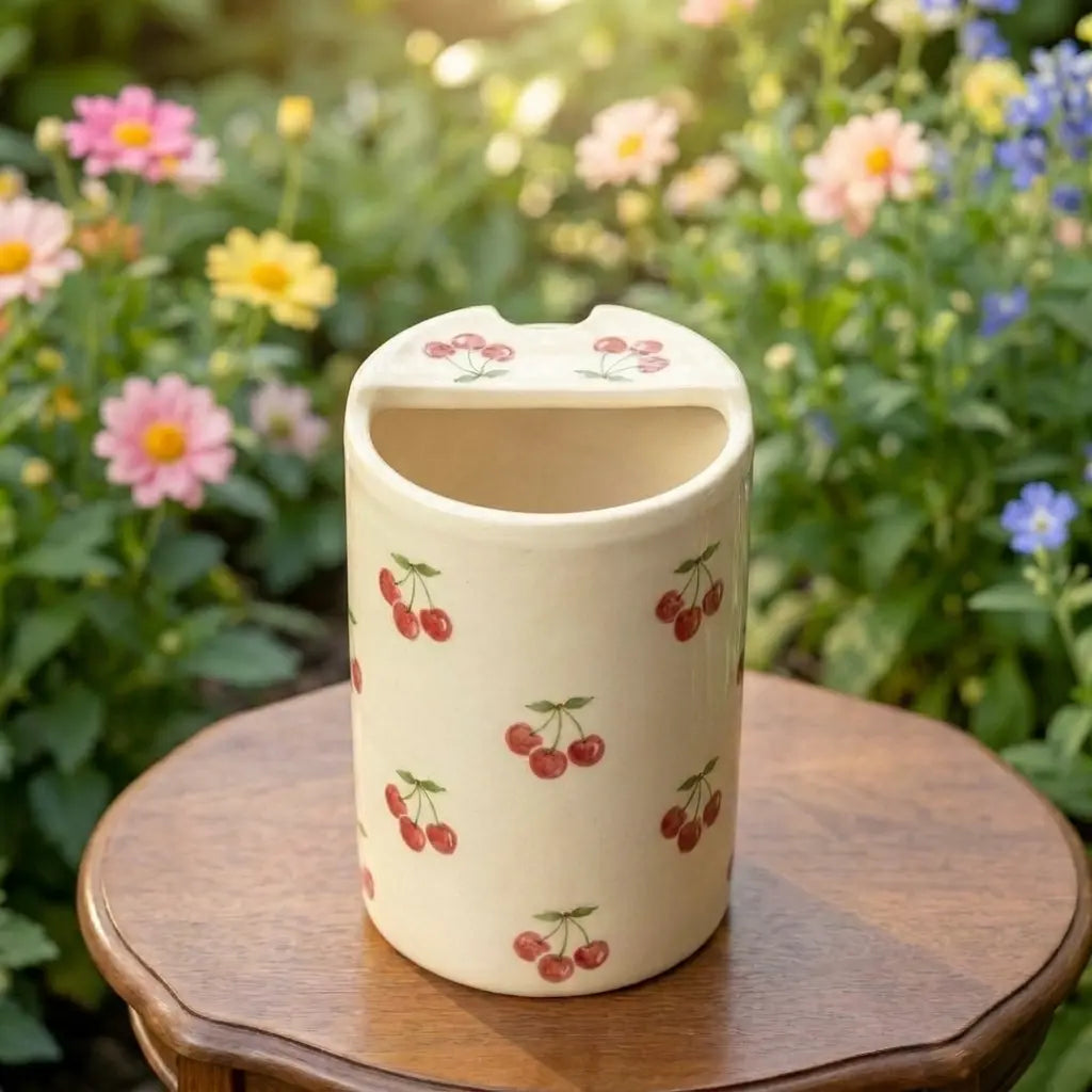 Cherry Ceramic Travel Mug – Handmade Cute Coffee Tumbler, Aesthetic Fruit Mug, Gift for Her Siporia