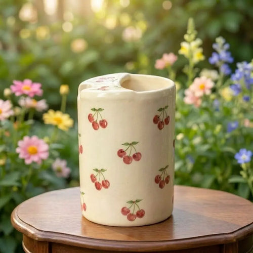 Cherry Ceramic Travel Mug – Handmade Cute Coffee Tumbler, Aesthetic Fruit Mug, Gift for Her Siporia