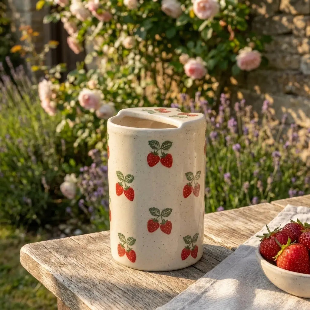 Strawberry Ceramic Travel Mug with Spout – Handmade Cute Coffee Tumbler, Leak-Free Sip Cup, Aesthetic Gift for Her Siporia