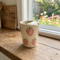 Strawberry Ceramic Travel Mug – Handmade Cute Coffee Tumbler, Aesthetic Fruit Mug, Gift for Her Siporia