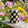 Black Checkered Ceramic Travel Mug with Spout – Handmade Coffee Tumbler, Leak-Free Sip Cup, Aesthetic Gift for Her Siporia
