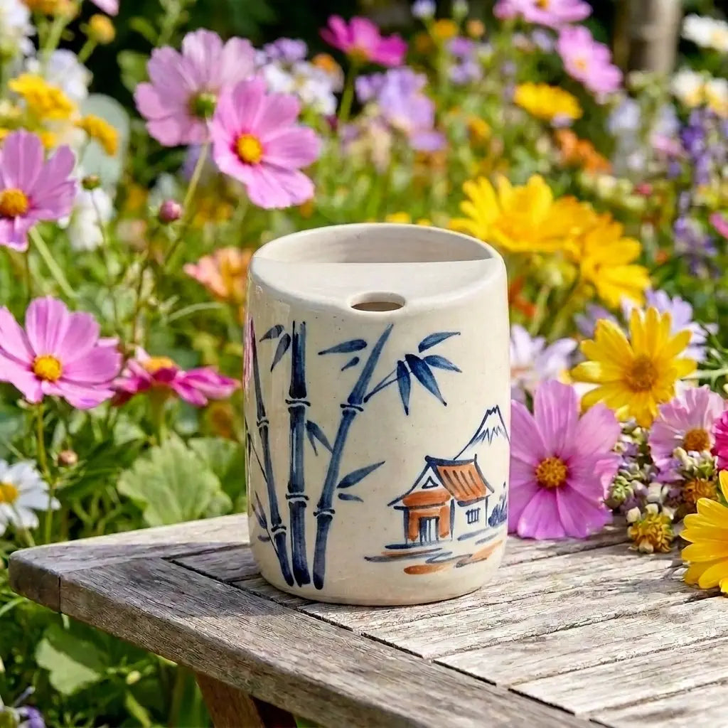 Japanese Village Bamboo Ceramic Mug Set | Handmade Asian-Inspired Tea & Coffee Cups Siporia