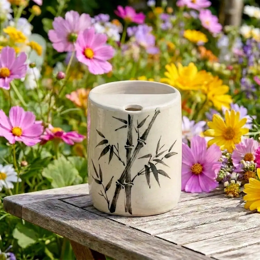 Bamboo Ink Art Ceramic Mug Set | Handmade Japanese Zen Tea & Coffee Cups Siporia