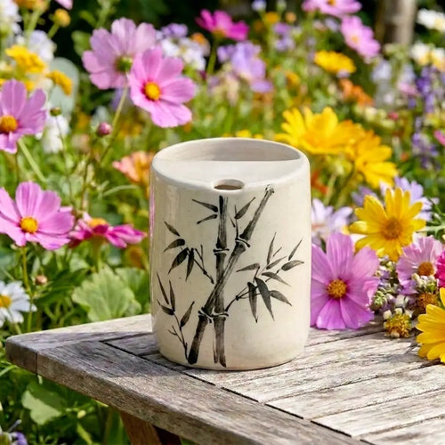 Bamboo Ink Art Ceramic Mug Set | Handmade Japanese Zen Tea & Coffee Cups Siporia