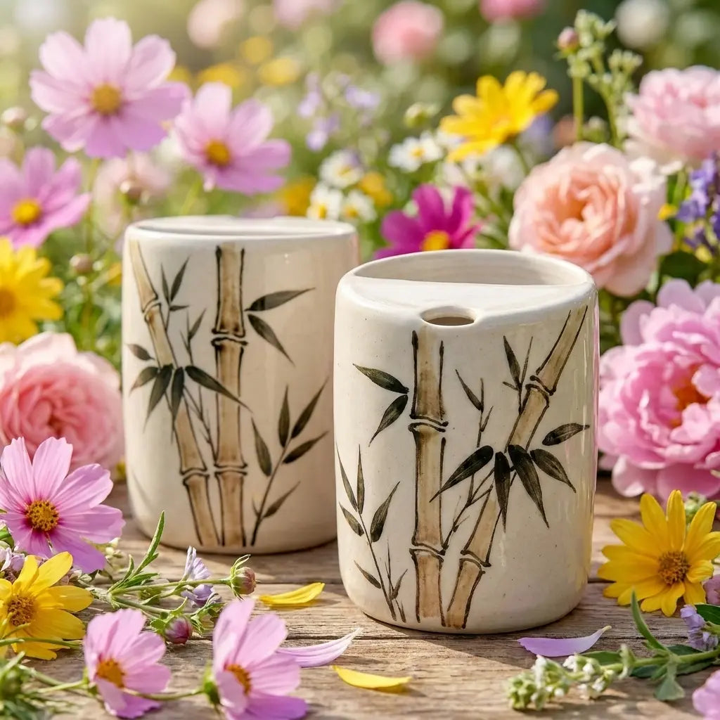 Bamboo Grove Ceramic Mug Set | Handmade Asian-Inspired Tea & Coffee Cups Siporia