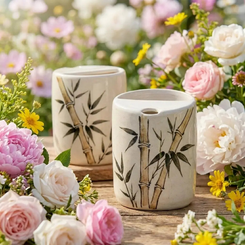 Bamboo Grove Ceramic Mug Set | Handmade Asian-Inspired Tea & Coffee Cups Siporia