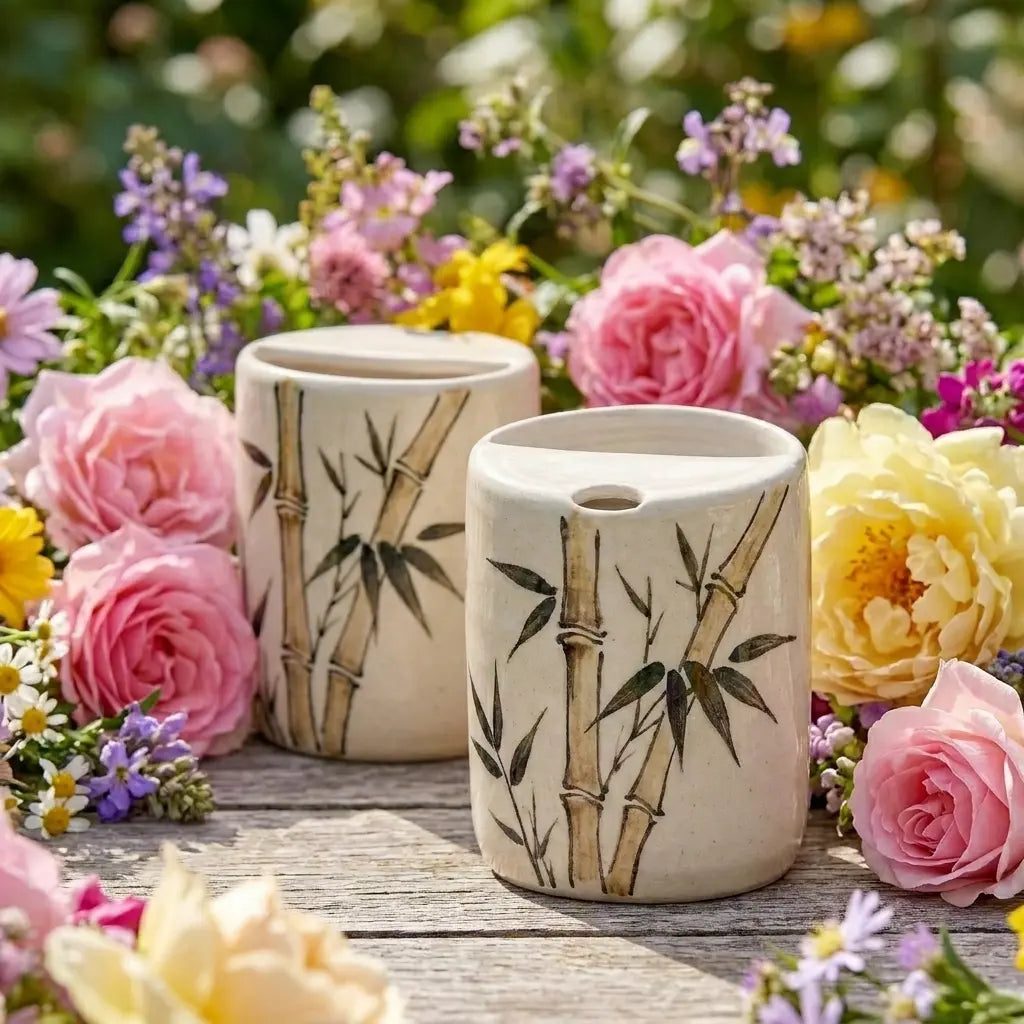 Bamboo Grove Ceramic Mug Set | Handmade Asian-Inspired Tea & Coffee Cups Siporia